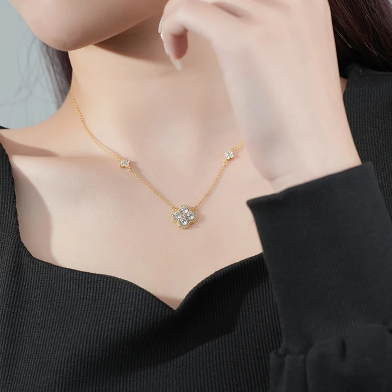 VANA Clover Necklace Jewellery 925 Lucky Four Leaf Clover Gold Plated 925 Sterling Silver Bracelet Chain EarrringsJewelry Set