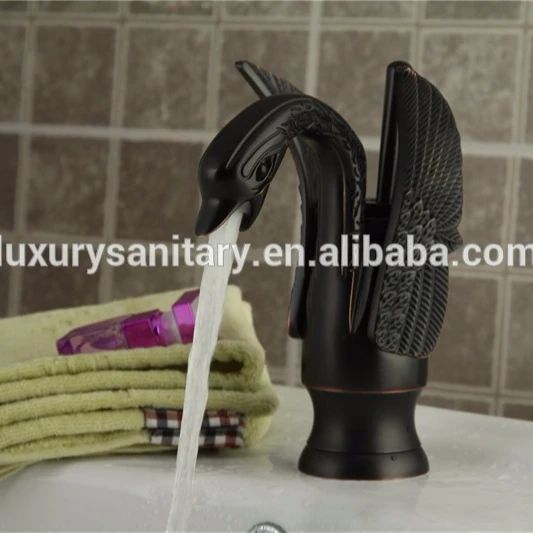 brass oil rubbed bronze black color classic Artistic swan animal basin faucet tap mixer