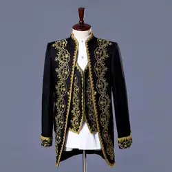 New Suits 3 Piece Dress Men Tuxedos Retro Luxury Wedding Thobe Blazer+Vest+Pants Prom Blazer Jacket Man