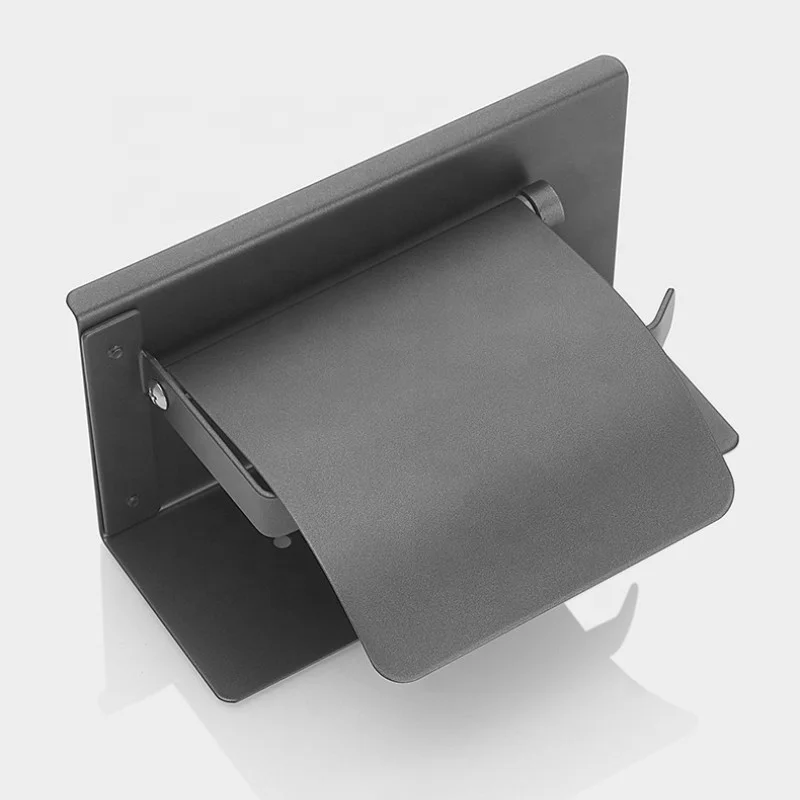 Stainless Steel Wall-mounted Multifunction Toilet Roll Standing Tissue Black Toilet Paper Holder With Phone Shelf