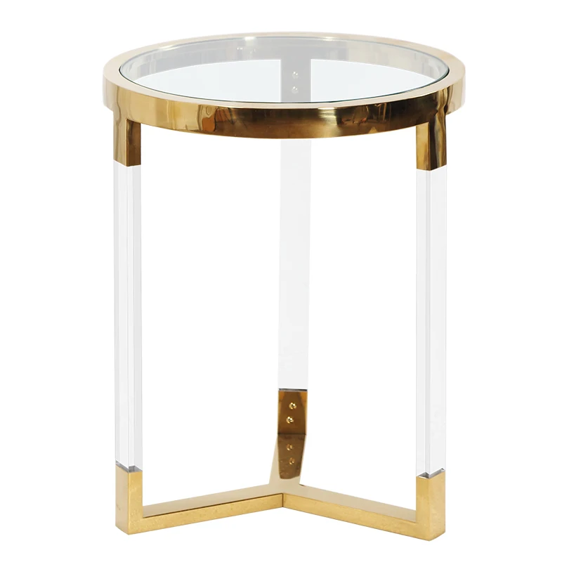 Manufacturer luxury Acrylic Tempered Glass End Table Stainless Steel Side Table