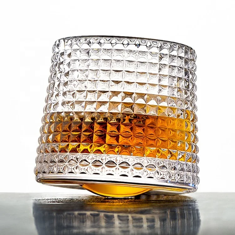 Spin Wine Whisky Glasses Rotating Glass Cup Drinking Glasses Shot Glasses Embossed Whiskey Glass Luxury Customized