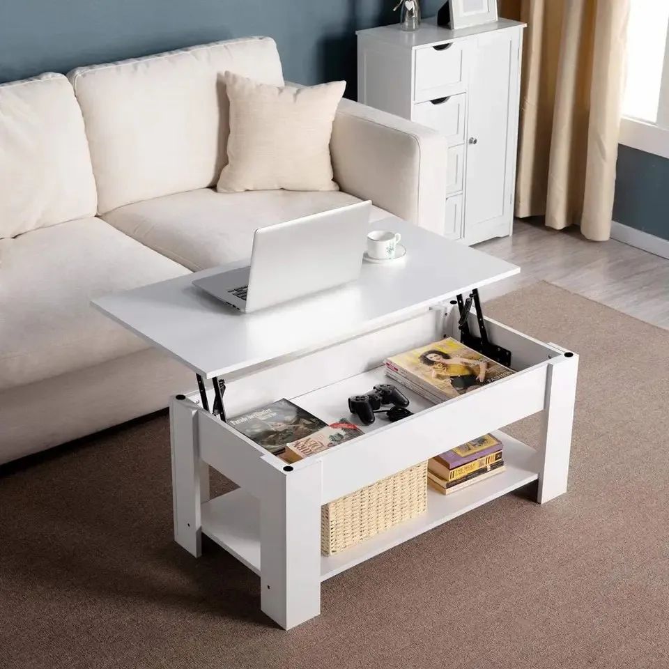 Modern Multifunction Adjustable Pop-up Center Wood Extendable Lift Up Top Coffee Table Living Room Furniture