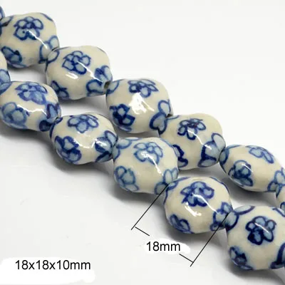 Красивые маленькие фарфоровые бусины 18 мм с ручной росписью квадрата и белых цветов для изготовления ювелирных изделий
