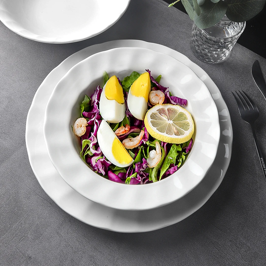 white embossed vintage bone china western food pasta dinner plates bowl sets luxury porcelain ceramic nordic tableware set
