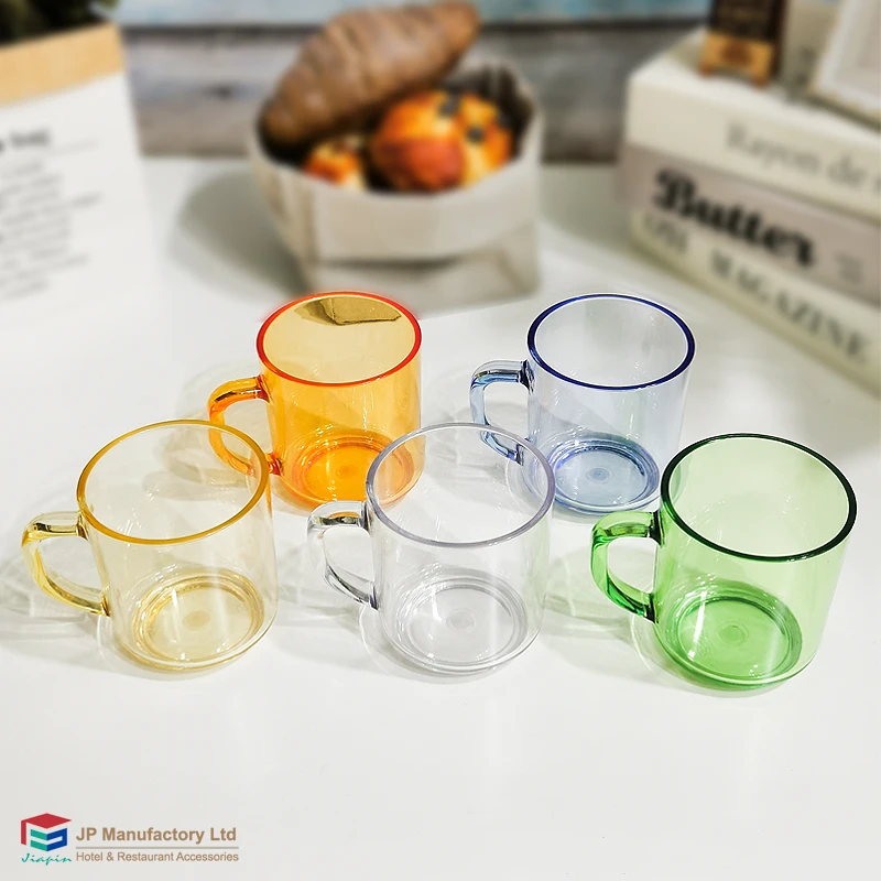330ml Crystal plastic coffee tea mug milk cup custom printed AS coffee cups with handle