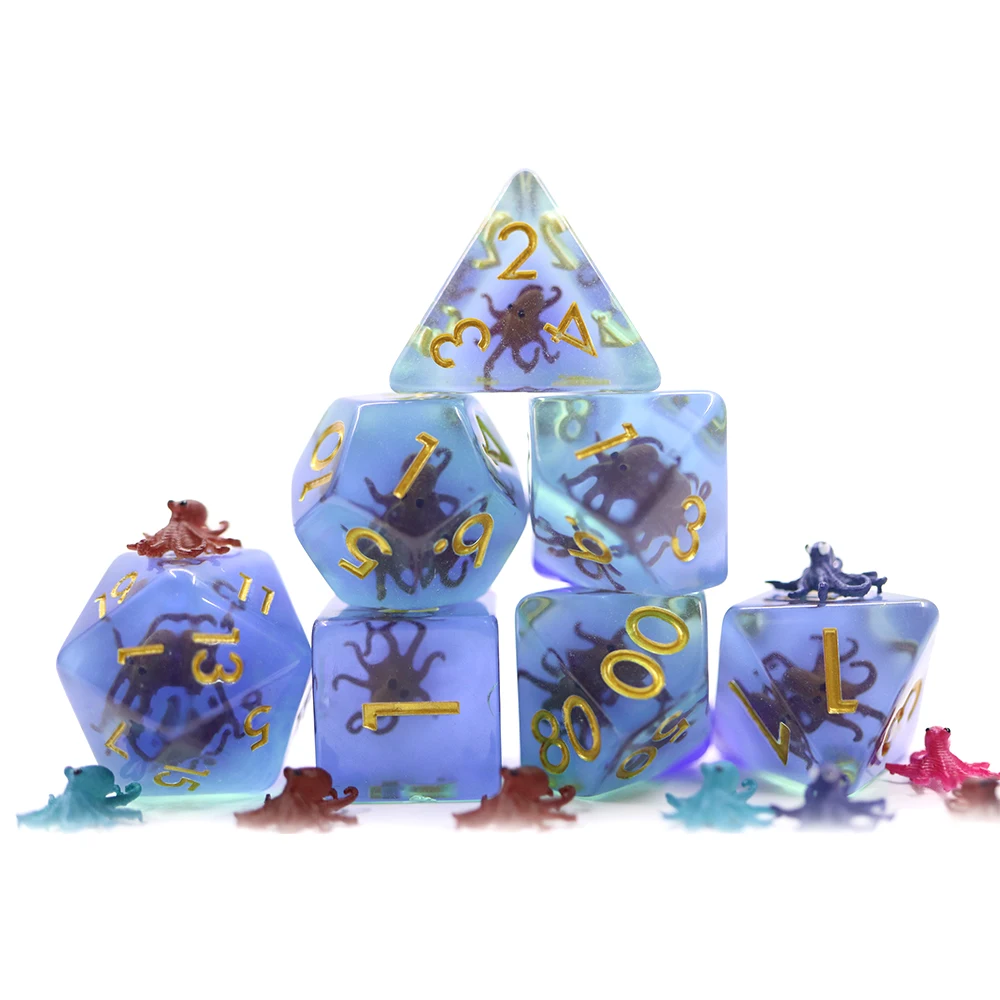 Low MOQ Resin Octopus Style 20 Sided Dice D20 Polyhedral resin octopus dice set