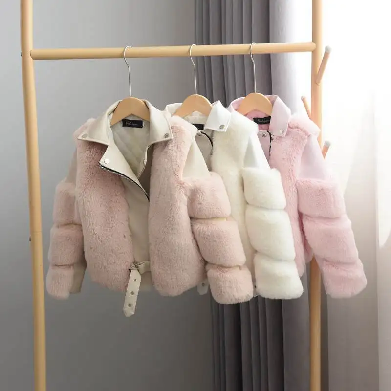 Hot sell  MOQ 1 Fashion PU Leather kids new fashion toddler girls Fur Coat Fox Fur Warm Girl Fur Coat