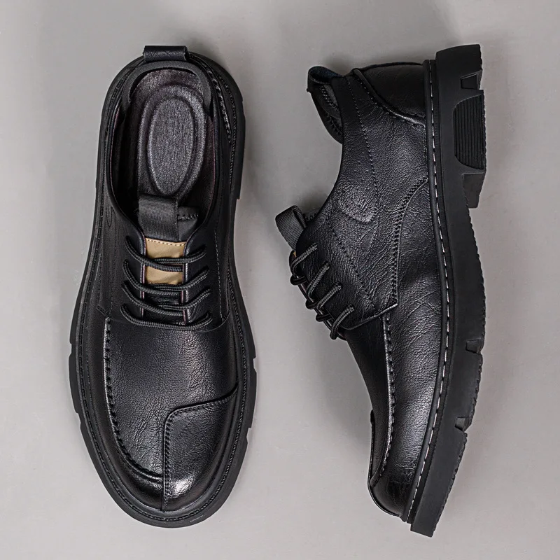 Men MCA-023 Casual Summer Sneaker Comfortable Flat Work Leather Shoes with Waterproof Non-Slip Rubber Insole Trendy Cargo Design