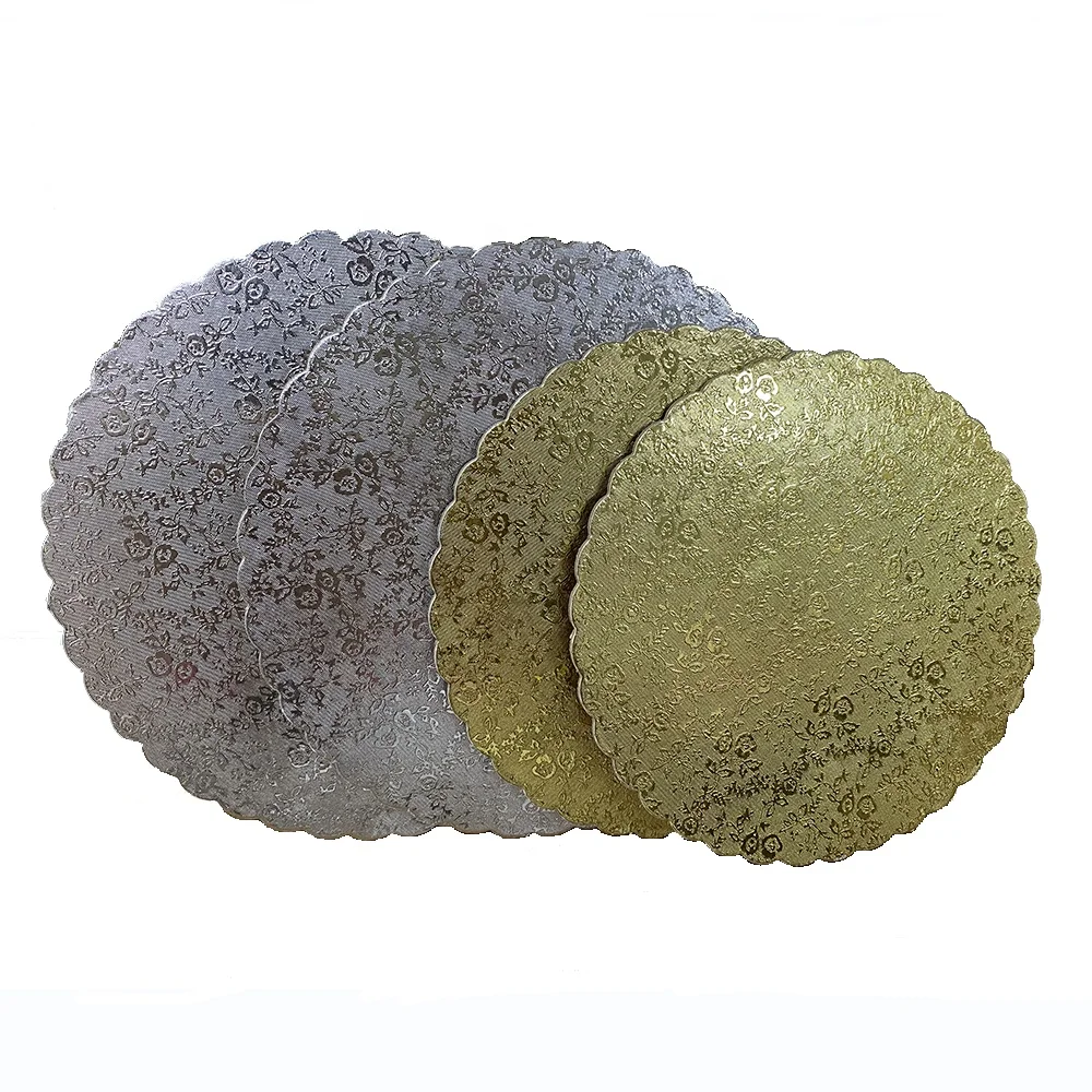 Round Golden Silver Scalloped Cake Board Wedding Decorating Disposable Circle Cardboard Cake Base