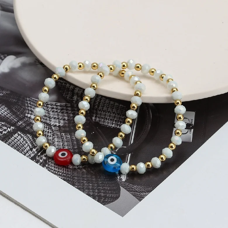 Boho Fashion Jewelry Women brass Gold Plated Beaded Bracelets Beach Colorful Turkish Eye Charm Bracelets Stackable Wholesale
