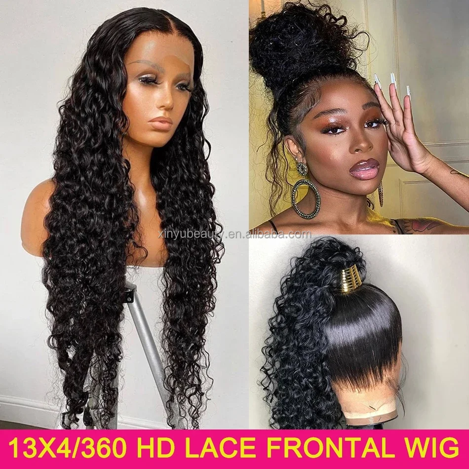 Foshan Xinyu 100 raw brazilian human hair lace frontal deep curly human hair wig brazilian natural wick heart wig