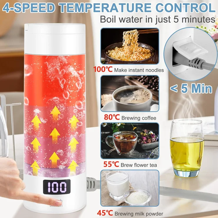 Travel Heating Electric Kettle Coffee Maker Gym Small Water Bottle Heater Coffee Mug 220v Car Portable Electric Kettle
