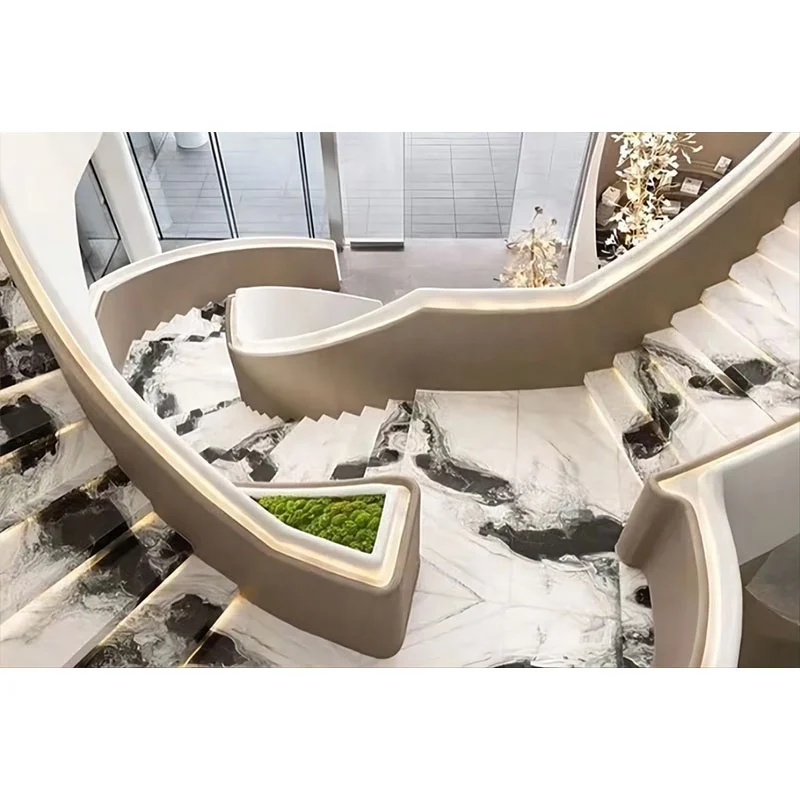 Natural stone panda white marble slabs low price per square meter China black white marble tile  veins panda stone stairs