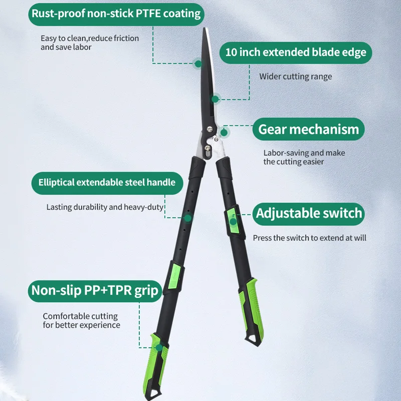 Five Segment Adjustable Switch Hedge Shear Extendable Handle Shear Gear Mechanism Hedge Scissors