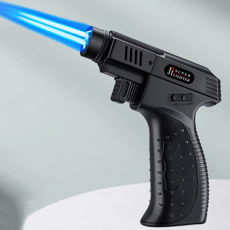 Hot selling gun model handheld double jet flame gas refillable torch lighter for BBQ cooking