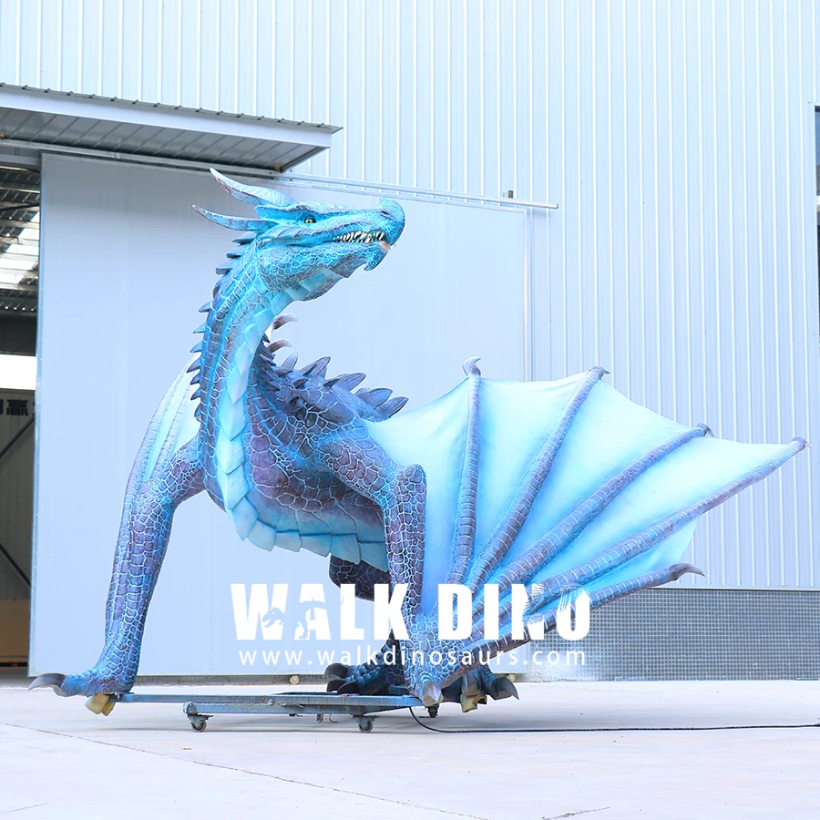Synchronized With Dinosaur Roaring Voice Lifelike Animatronic Movie Blue Dragon Western Dragon Animatronic Sculpture