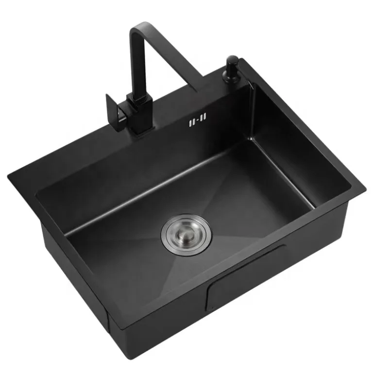 Factory Wholesale Luxury 304 Stainless Steel Single Basin Kitchen Sink Modern Black Nanomaterial Sink Durable Square Sink