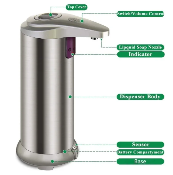Automatic Nickel  Stainless Steel Soap Dispenser, Touchless Soap Dispenser with 3 Adjustable Soap Dispensing Level