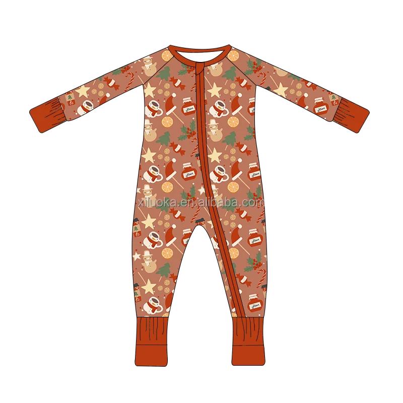 Bamboo Fiber Baby infants Zipper Romper Pajamas Christmas Toddler Fold Hands Feet Sleeper Wear