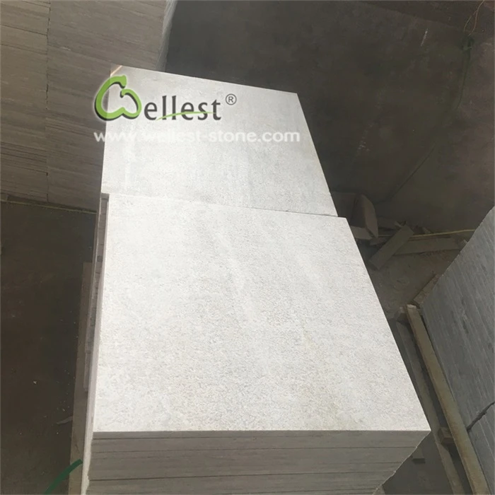 Natural white quartzite marble drop face coping and paver for pool and spa with flamed and non slippery finish