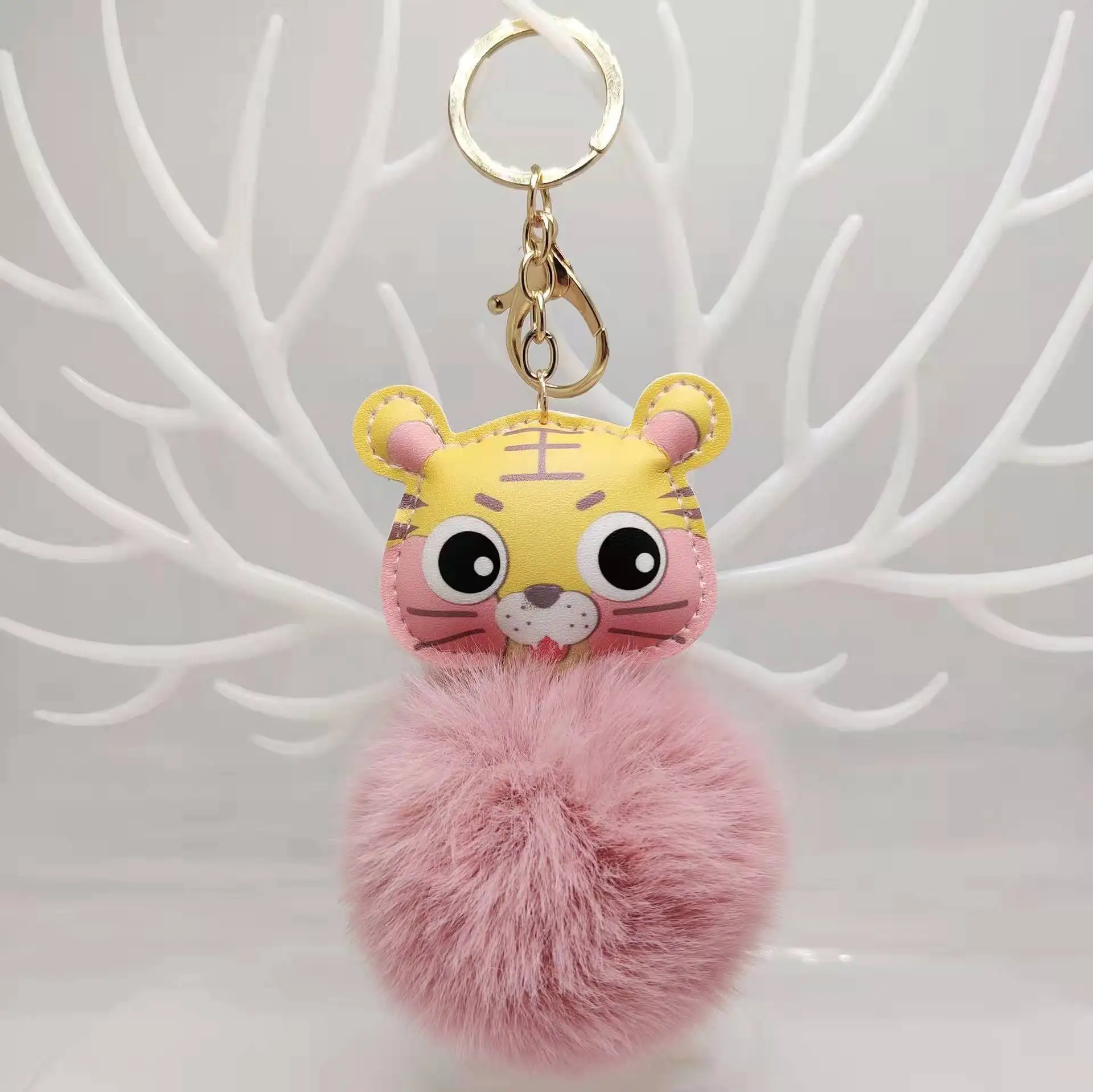 Wholesale Cute Mini Cartoon leather tiger Keychain Plush Toys colorful Animals Tiger keychain for backpack