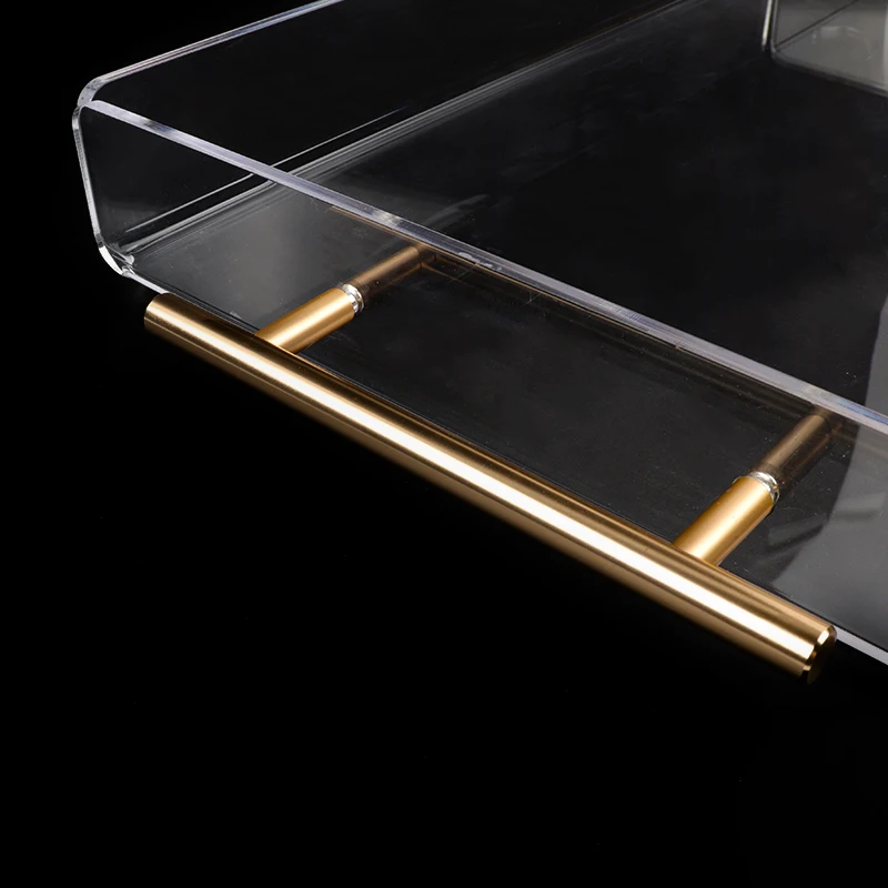 Rectangle Acrylic Serving Tray Clear Storage Tray With Gold Handles