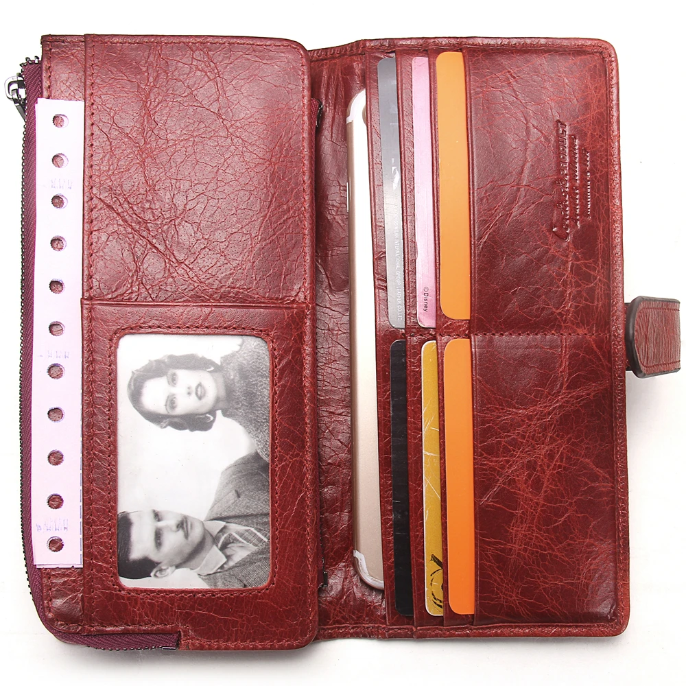 Contacts Diamond Lattice New Vintage Genuine Leather Travel Wallet With Phone Pockets