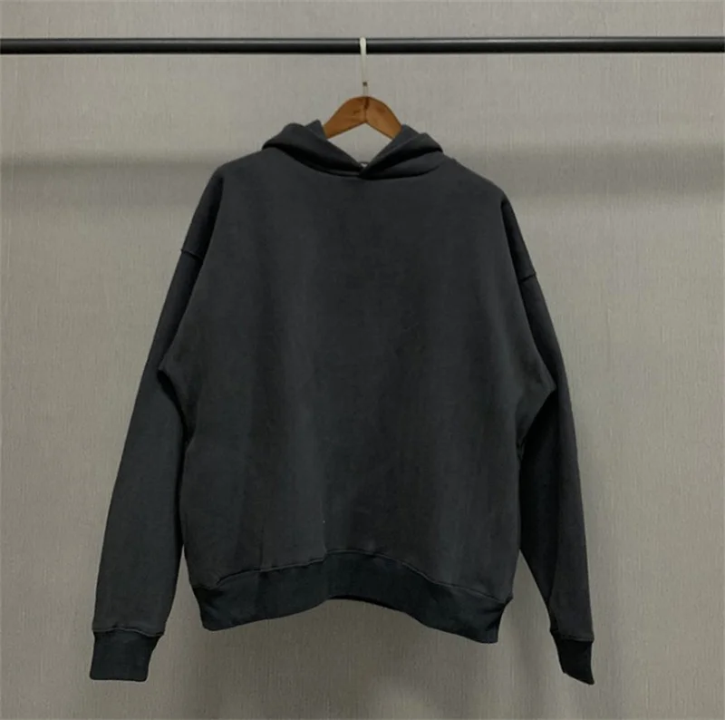 HD473 2021 high quality custom printed label heavy hoodie vintage wash black hoodie with side pockets