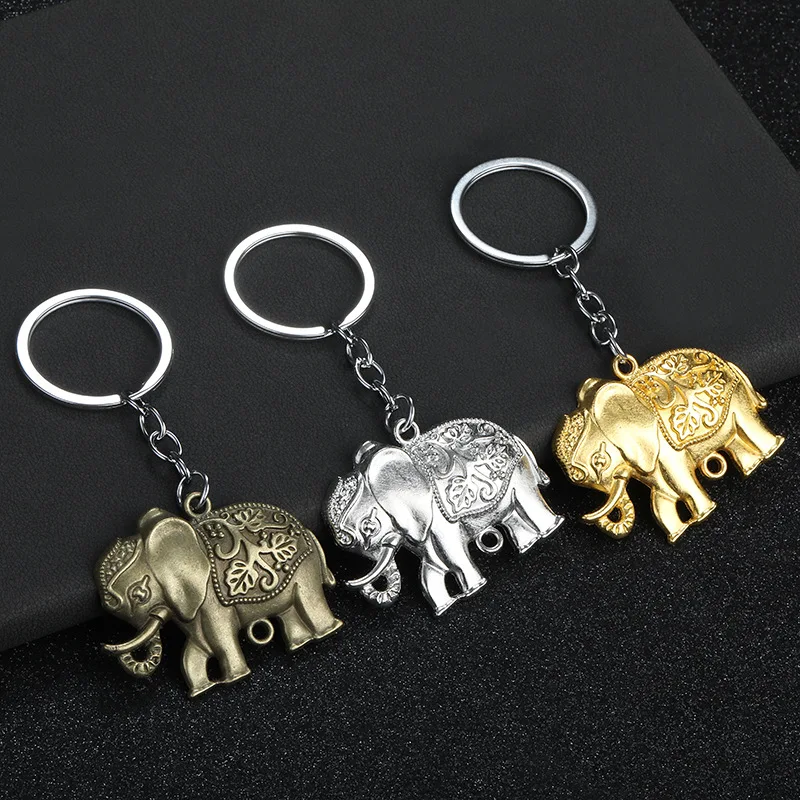Thailand Elephant Keychain baby elephant 3d metal key chains Retro mini alloy animal keyring Travel gifts Thai elephant keychain