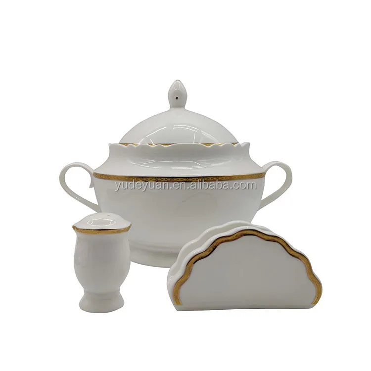 Wholesale Royal Flower Shape English Gold Rim Dinner Set Porcelain China 61 Pcs 125 Pcs Dinnerware Sets Ceramic Cup Kit Western