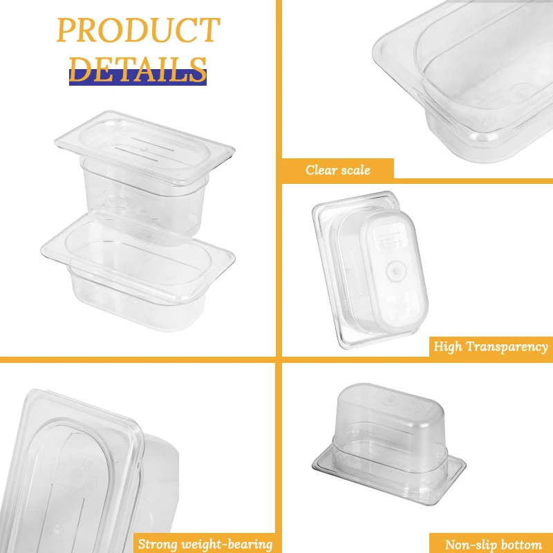 New Design Food Stall Polycarbonate Food Container Gastronome Trays PC Gn Pan With Lid With Cover For Home Kitchen Hotel