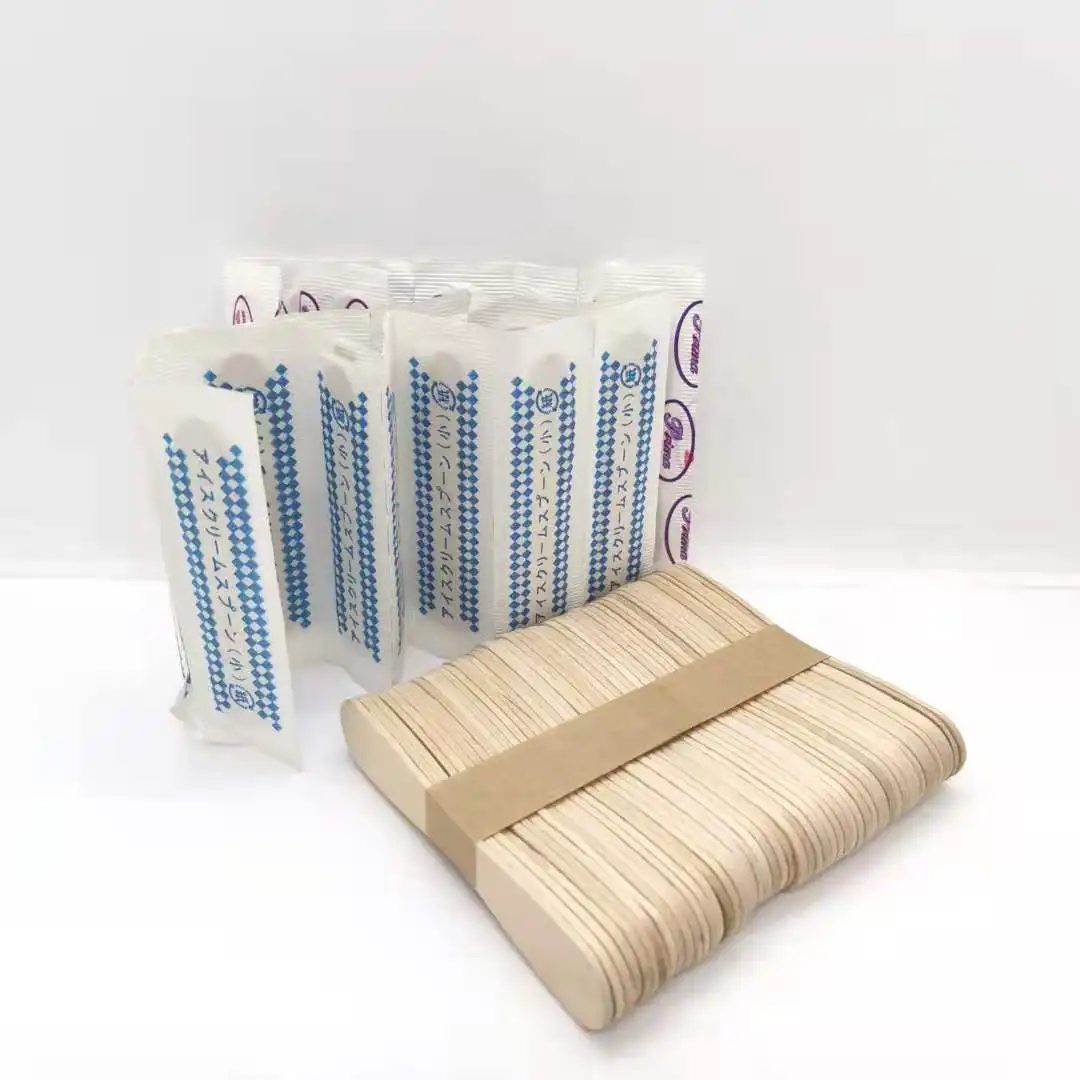 Высококачественная недорогая деревянная ложка для мороженого с напечатанным логотипом из березовой