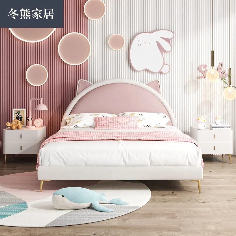 latest design country house French antique wood slat support pink teens bed double