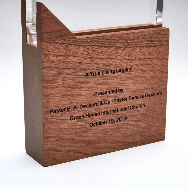 Wholesale Factory Souvenur Gift With Wooden Base Crystal Glass Trophy