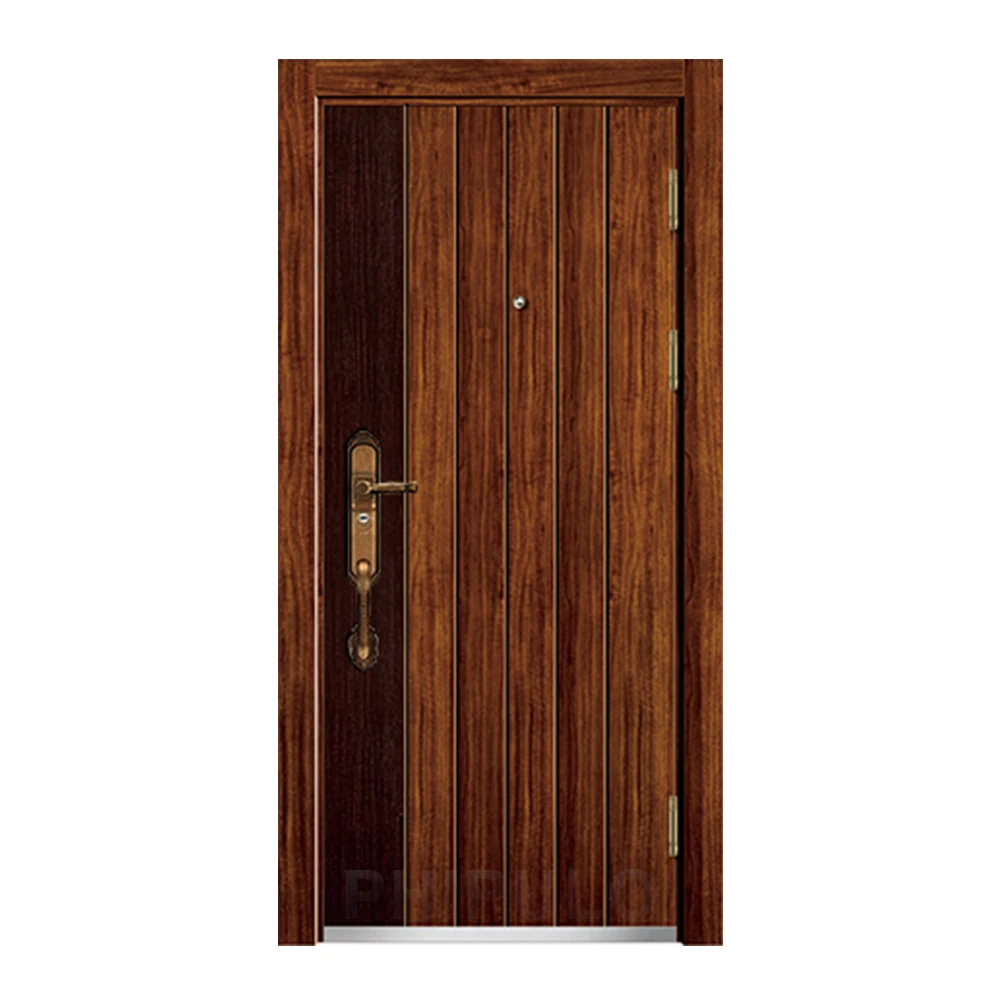 American Modern Style Main Security Door External Metal Steel Entry Front Doors Exterior Black Door for House Villa