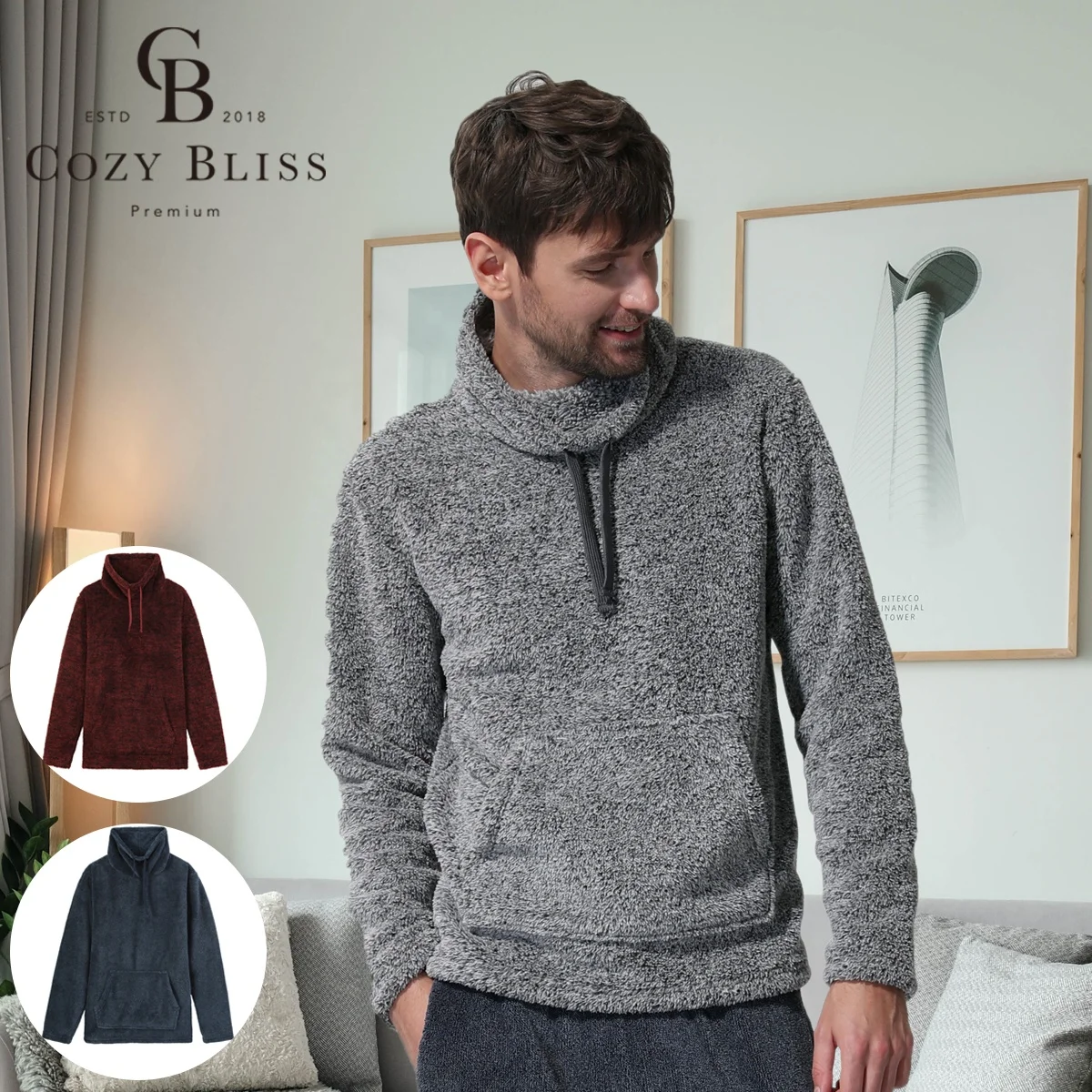 
Уютная одежда Bliss для мужчин, флисовая плюшевая Домашняя одежда, пуловер для мужчин 