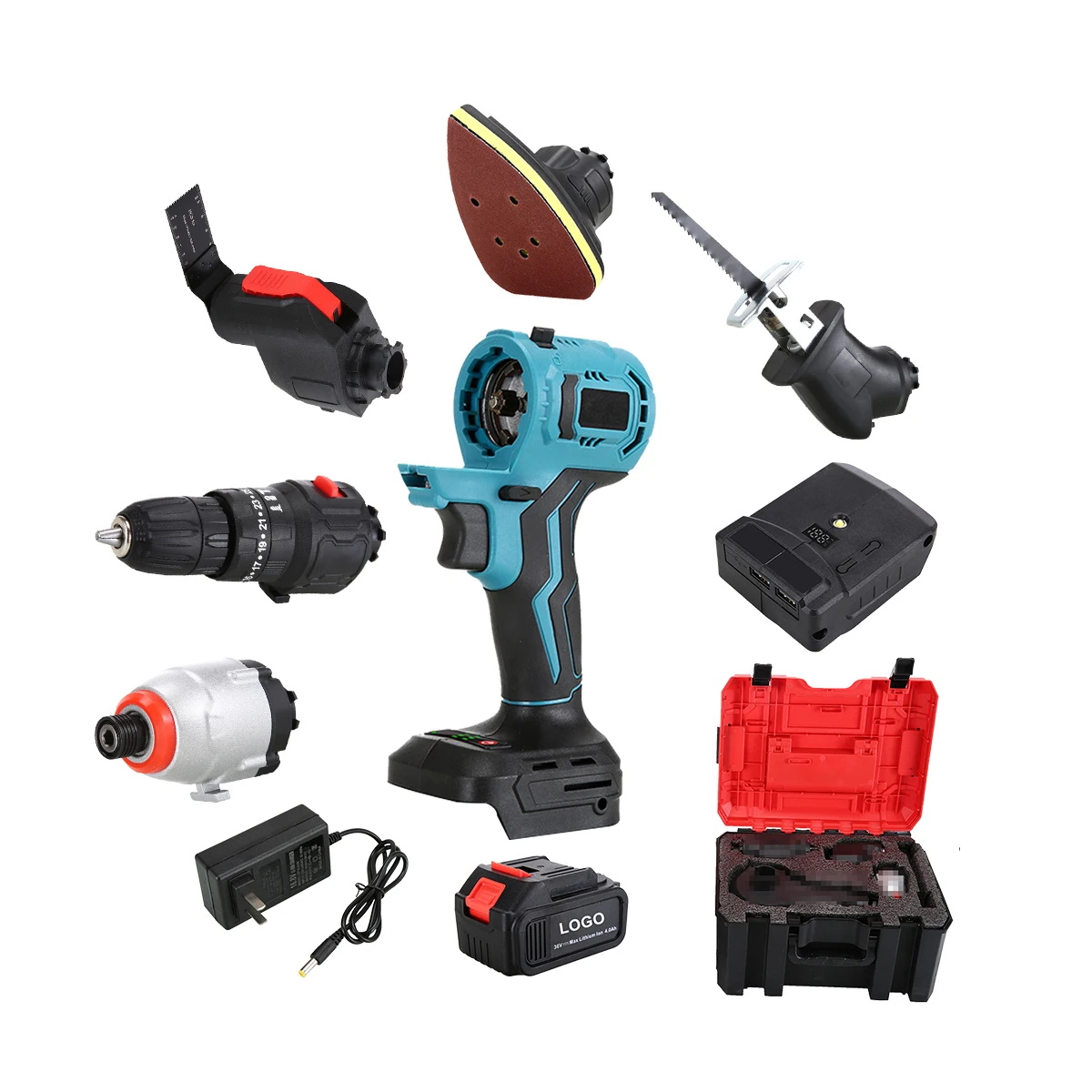 Tool Kits 10 Pcs Hand Power Tools Combo Sets Household One Fuselage with 6 Power Tool Drill Driver Hand Drill Machine