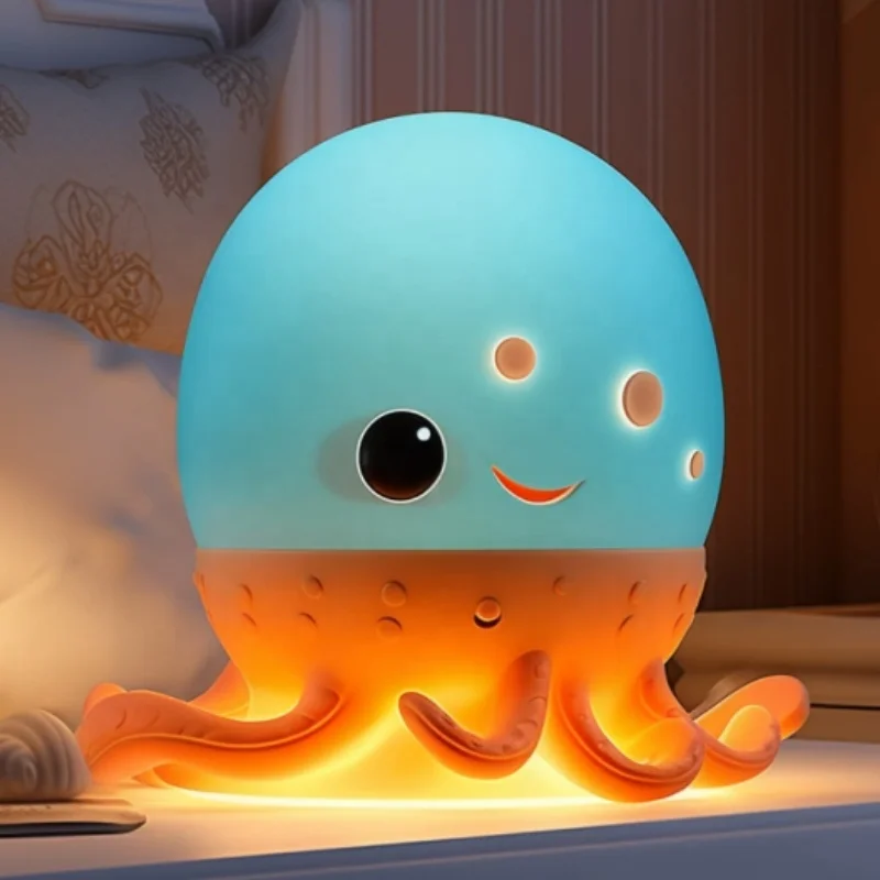 Biumart 2024 New Arrival Product Animal LED Light USB Rechargeable Tap Strange Look Octopus Silicone Night Light for Home Decor