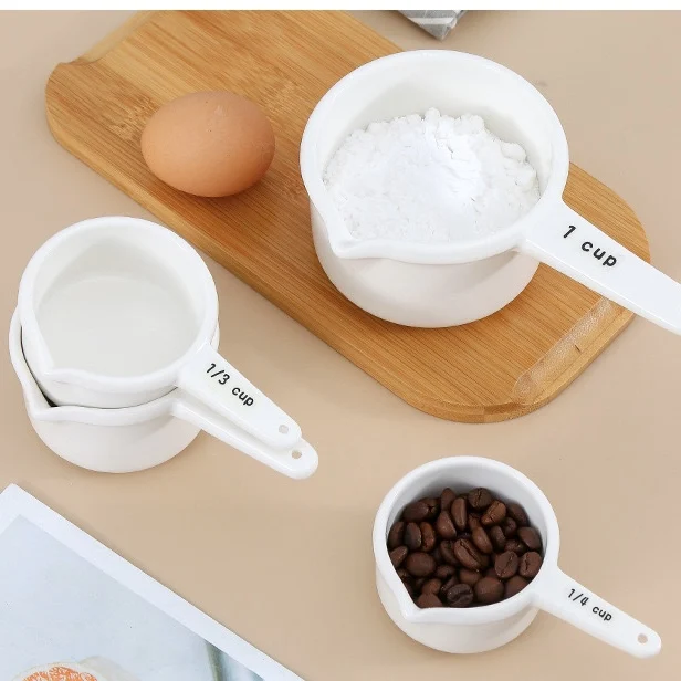 Custom Logo Ceramic Measuring Spoons Kitchen White Baking Ceramic Adjustable Digital Measuring Spoon Cup Set