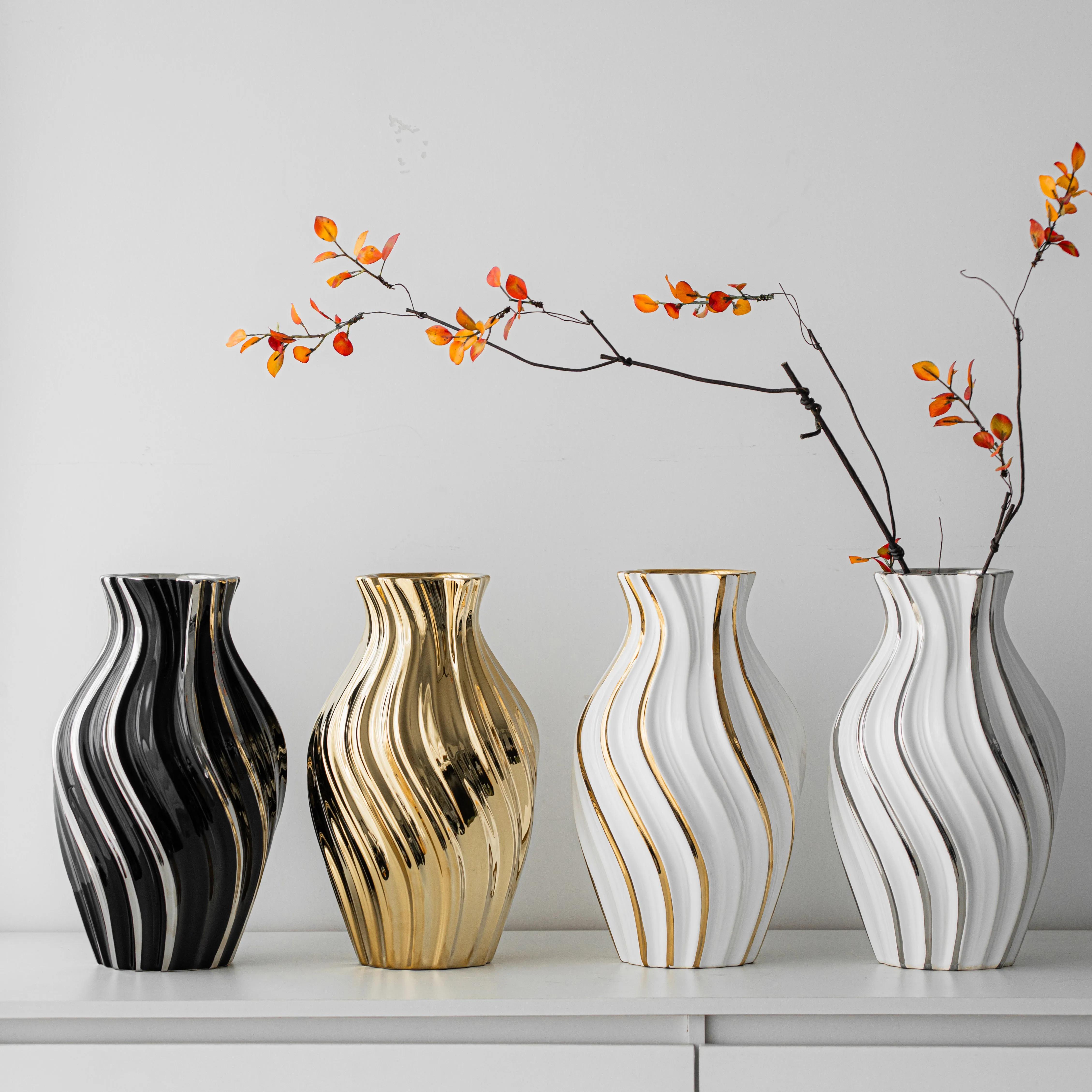 Nordic gold plating palnt vase Modern desktop Luxury home decor luxury ceramic flower vase