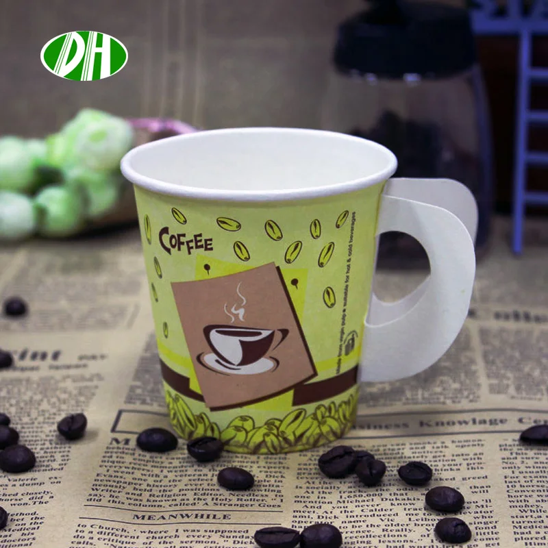 
7oz single wall printed disposable hot drink Paper Coffee Cup with handle printed 