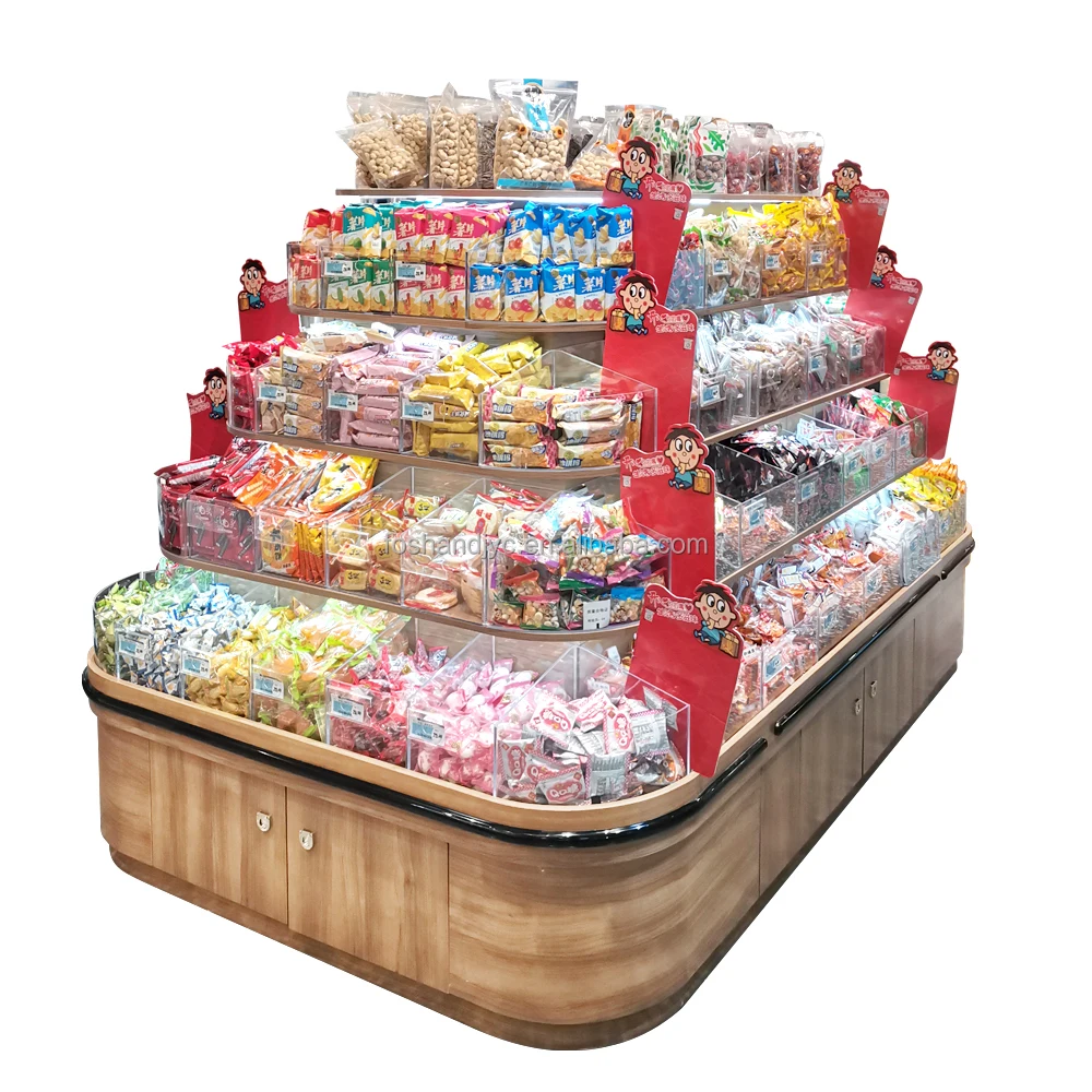 Custom wood bulk goods Gondola showstand store island shelves
