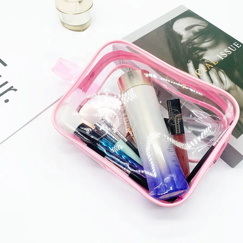 Wholesale Women Waterproof Washing And Storage Pink PVC Clutch Cosmetic Travel Makeup Zipper Bag