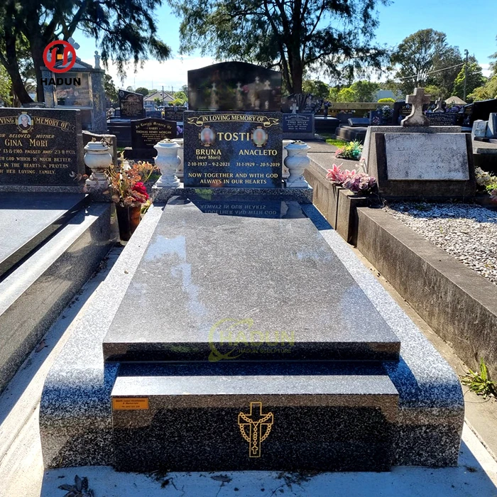 Russian cemetery black and grey granite blank headstones