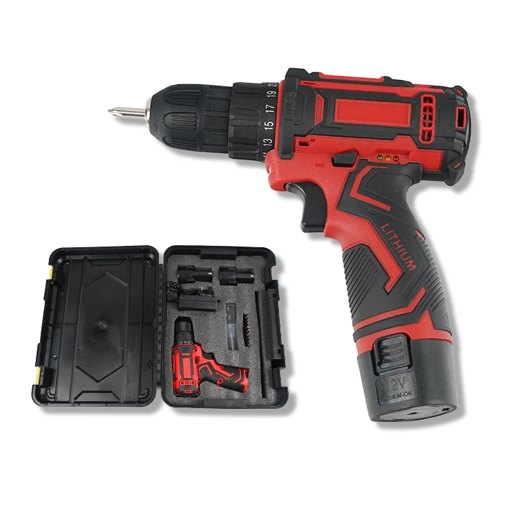 Whole tool kit included LED light lithium battery powered 1500mAh 12V cordless screwdriver 10mm chuck electric drill