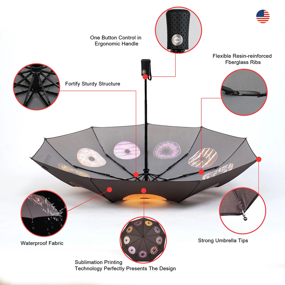 Hot Sale Designer Wholesale Promotion Custom Logo Brand Name Printing Automatic Open Cute Pattern Umbrella