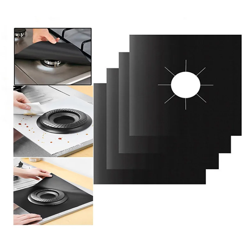Антипригарная 4 штуки утолщенной 0,2 мм газовая плита защитная крышка многоразовые быстро Очищающая Подушечка для газовой плитой протектор