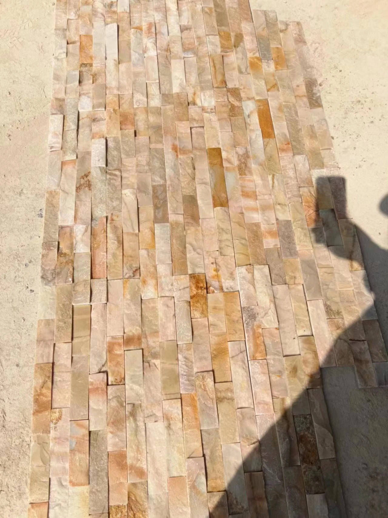 Competitive Price Split Surface Yellow Wood Slate Wall Tiles Natural Stone Cladding For House Decoration