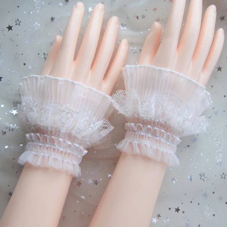 Destly Sweet Cuff Cute Fairy Wrist Cuff Lolita Bow Lace Pleated Sleeve Embellishment Nail Photography Props Decorative Gloves